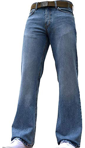 BNWT New Mens Wide Leg Bootcut Flared Blue Heavy Denim Jeans All Waist & Sizes Light Blue 34W X 30L