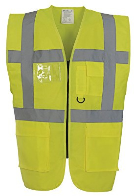 Expert Workwear Coloured Hi Vis Executive Vest High Viz Vests Zip with Pockets - 18 Colours (Medium, Yellow)