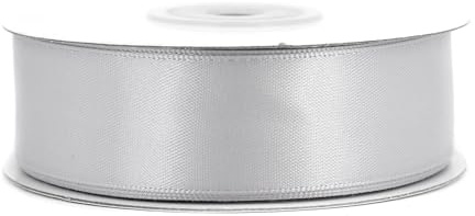 Doppelseitiges Satinband 25mm x 20m Rolle - FARBAUSWAHL in 6/10/25/38mm - farbecht & waschbar - Schleifenband für Hochzeit - Geschenkband zum Verpacken Dekorieren Basteln - Silber/Grau 012H