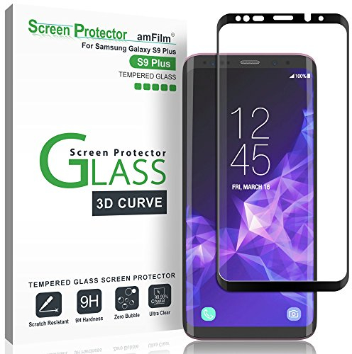 amFilm Schutzfolie für Galaxy S9 Plus, Vollständige Abdeckung (3D Abgerundete) Displayschutzfolie für Samsung Galaxy S9+ (Schwarz)