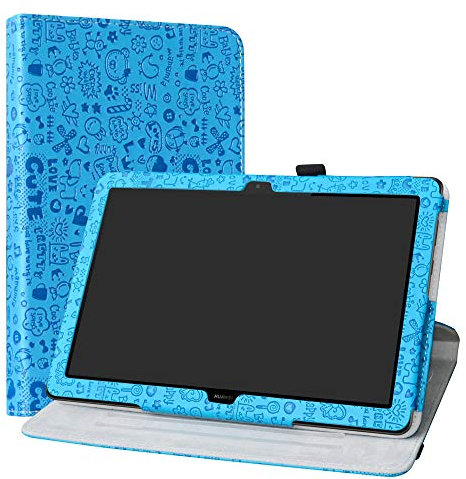 Labanema MediaPad T5 10 Rotation Coque, 360° Rotation Housse Rotatif étui Coque avec Rabat/Stand de Positionnement Support pour Huawei MediaPad T5 10 10.1 Pouce 2018 Tablette - Bleu