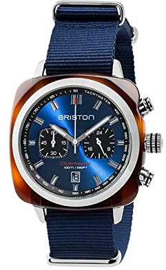 BRISTON Clubmaster Sport-Chronograph Acetat, Marineblau/Stahl, Gurt