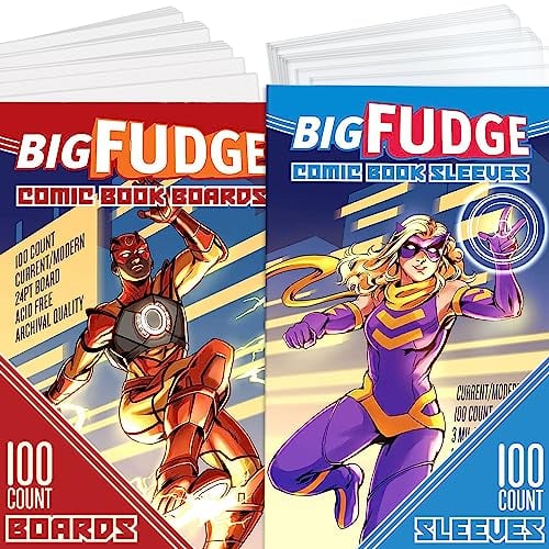 BIG FUDGE 100 Comic Hüllen und 100 Comic Boards - 18 x 27 cm Säurefreie, Klare Manga Schutzhüllen + 17 x 27 cm Comic Pappe - Bags für 1990' und Heutigen Comics