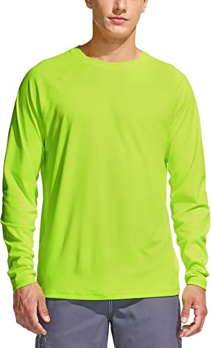 TSLA Men's Rashguard Swim Shirts, UPF 50+ Loose-Fit Long Sleeve Shirts, Cool Running Workout SPF/UV Tee Shirts, Sun Block Lime, XXL