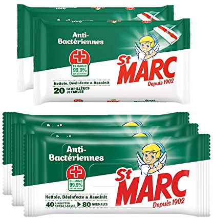 ST MARC 120 Lingettes Extra-Larges Anti-Bactériennes + 40 Serpillères Jetables Anti-Bactériennes