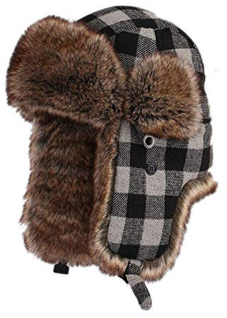 Cozomiz Wintermütze Warme Fliegermütze with Ohrenschützer für Herren Damen Fellmütze Kunstfell Russenmütze Pilotenmütze Hut Trappermütze Uschanka Gingham Schwarz Small