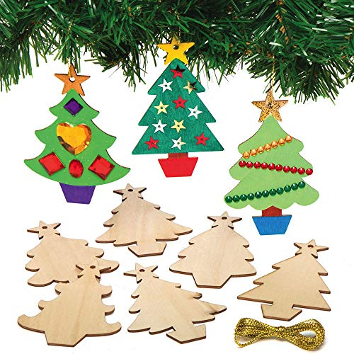 Baker Ross AX425 Décorations en Bois pour Sapin de Noel - Lot de 12, Faites vos Propres Décorations de Noël et Ornements de Noël, Loisirs de Noël pour les Enfants
