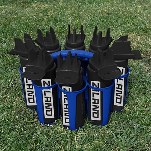 Ziland Hybrid Water Bottle Set • 8 x 1 Litre Easy Squeeze Bottles and 1 x Carrier • Perfect for Sports Teams • Hygienic as there is no mouth contact with the nozzle (Black/Black - Blue Carrier)