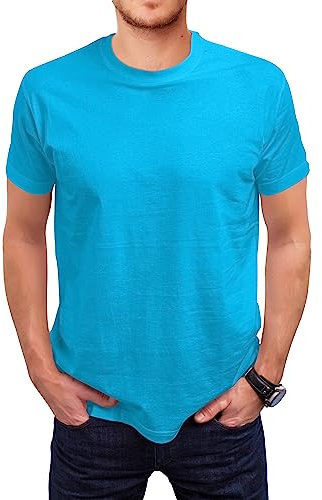 Love My Fashions Men's Round Neck Short Sleeves Plain T-Shirt Azure Blue
