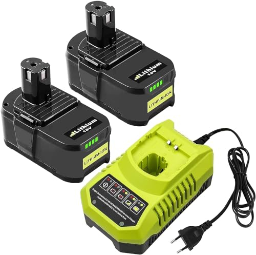TOPBATT 2Stück RB18L50 18V 5,5Ah Ersatzakku für Ryobi Akku + 1Stück 9,6V-18V 3A für Ryobi Lithium-Ionen & NI-Mh Ladegerät BCL14181H