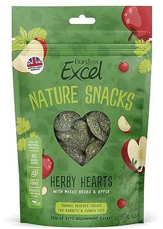 Burgess Excel Herby Hearts Treats For Rabbits and Guinea Pigs, 60g