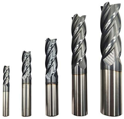 5pcs 1/4”, 3/8”, 1/2”, 5/8”, 3/4” Carbide Square End Mill, HRC 45 Deg Single End 4 Flute AlTiN Coating Mill Bits (5pcs End Mill Set)