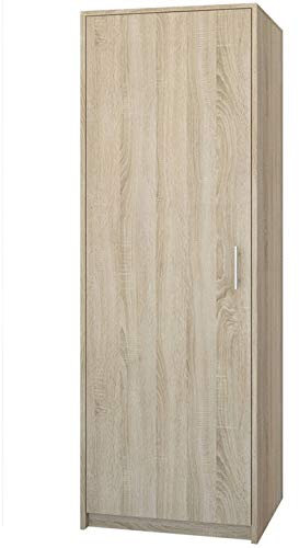 Framire U-42 Kleiderschrank in Sonoma Eiche, 1-türiger Kleiderschrank, Kleiderschrank mit Bar und Regal, Kleiderschrank für das Schlafzimmer, Wohnzimmer, Flur, 180 x 42 x 55 cm