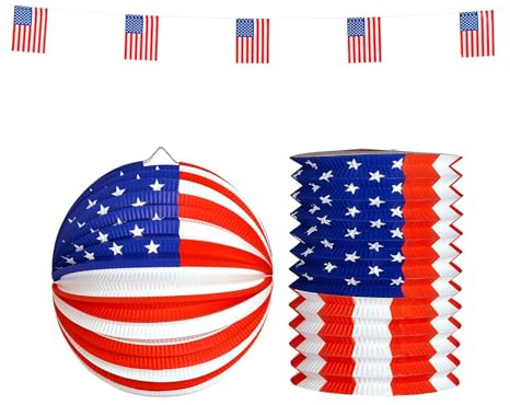 W WIDMANN MILANO Party Fashion 23432 - Dekorations-Set USA, Wimpelkette, Lampion und Laterne, flammenhemmend, Dekoration, Mottoparty