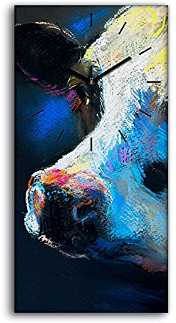 Coloray Uhr auf Leinwand - Schwarze Hände - Kunst Segeltuch Wohnzimmer Dekoration Ohne Tickendes Geräusc Wand Uhr - Bauernhof der Tiere Kuh