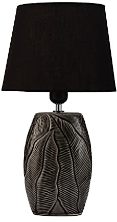 Pauleen 48221 Midnight Dream Tischleuchte max. 20 Watt handgefertigt Schwarz, Grau Nachttischlampe im Glamour Look aus Stoff, Keramik E27