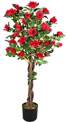 Decovego Rose Rosenstock Rosenbusch Kunstpflanze Künstliche Pflanze mit Blüten Auswahl, Auswahl Rose Pflanze:Rose Modell 3