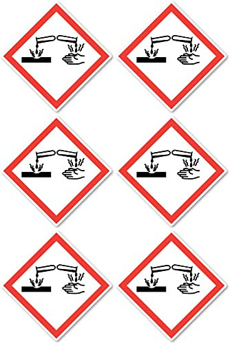 Ätzend, Gefahrensymbol: UN/GHS-Gefahrenpiktogramm - Aufkleber: 5 cm, 6 Stück
