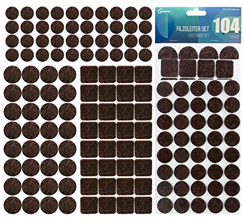 shinfly Set di 104 Feltrini Adesivi per Mobili Sedie, Sottosedie Feltro Adesivo, 3mm di Spessore, Antiscivolo, Feltrini per Sgabelli Sedie Tavoli