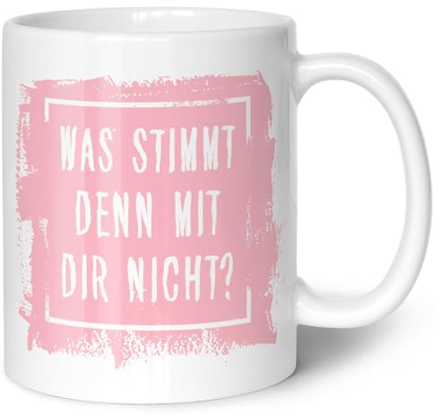 GRAVURZEILE Bedruckte Tasse mit Spruch - Was stimmt denn mit Dir nicht? - Spülmaschinenfest - Geschenke für Freunde & Kollegen - Geschenk für Büro & Alltag - Farbe: Weiß