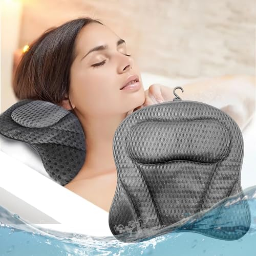 Lnvocn Badewannenkissen für Badewanne, 4D Air Mesh Rutschfest Badekissen für Badewanne, Extra Dick Kopf, Hals, Ruecken und Schulterstuetzung