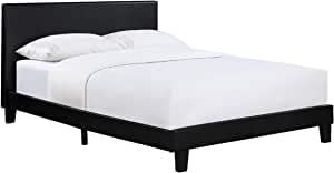 Modernique Black Faux Leather Low End Bed Frame in 3ft Single, High Headboard with Sprung Wooden Slatted Bed Base