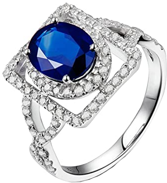 Ringe Frauen Verlobung, Ringe Damen Elegant 18 Karat (750) Weißgold mit 1,04ct Blau Ovalschliff Saphir Größe 50 (15,9)