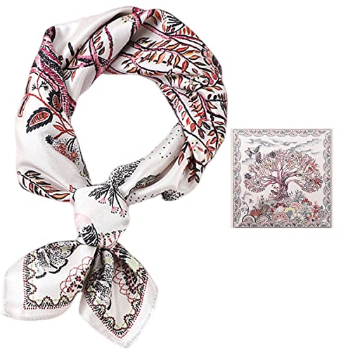 FAIRYGATE Halstuch Seidentuch Damen Seidenschal Blumen und Blätter Bandana 53x53cm Kopftuch Seide Haarschal Große Seidentücher 40026