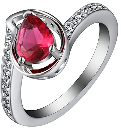 BCughia Fashion Ring Women, Rings for Women Letter Silver Copper Red Pear Cubic Zirconia Pear Shape Red Zirconia Proposal Rings Jewelry Gift Size T 1/2
