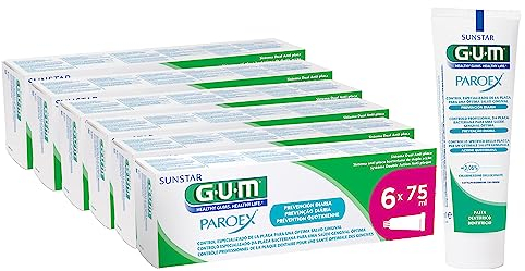 GUM PAROEX 0,06% Pflege-Zahnpasta | Zweifach-Antiplaque-System | beruhigt empfindliches Zahnfleisch | erhält gesundes erhält gesundes Zahnfleischgewebe | beugt Karies vor | 6 x 75 (mit 1 Gratisprobe)