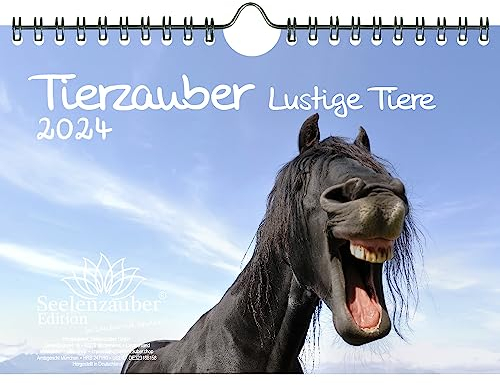 Tierzauber lustige Tiere DIN A5 Wandkalender für 2024 Lustige Momente mit Tieren - Geschenkset Inhalt: 1x Kalender, 1x Weihnachtskarte (insgesamt 2 Teile)