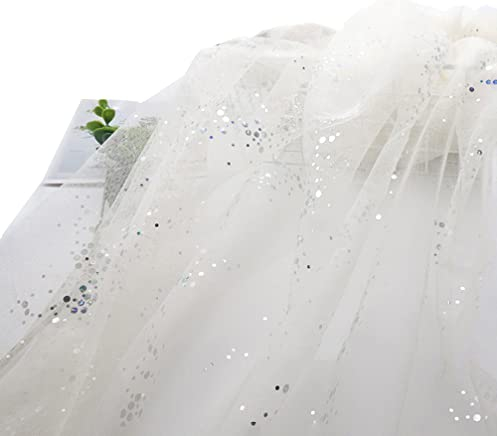 Wambere 160cm x 3m Tüll Stoff,Glitzer Tüll Dekostoff mit kleine Pailletten Dekostoff Tüll Stoff für Hochzeit Party Bankett Deko Handwerk Hochzeit Tischedeko Geschenk Bogen Dekostoff,Beige