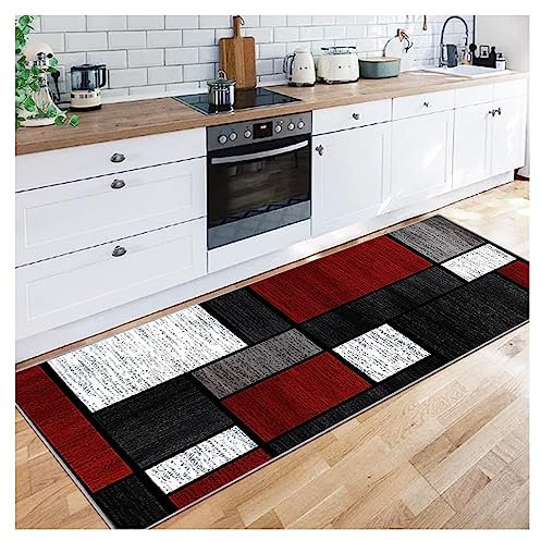 Siunwdiy Alfombras largas 2 Metros pasillos Antideslizantes - Alfombra Lavable de Pelo Corto con patrón Rojo para Cocina, Alfombra Decorativa para Pasillo Largo y Estrecho de Sala,60X200cm