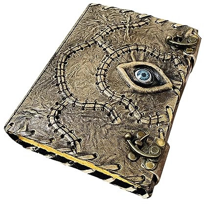 Hocus Pokus Buch mit Zaubersprüchen, Halloween-Dekorationen, Buch der Schatten, Vintage-Leder-Tagebuch mit Schloss, Büttenkunstpapier, Hexereibedarf mit echten Zaubersprüchen, drittes Auge,