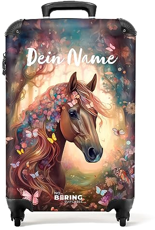 NoboringSuitCases.com® Valise pour enfants pour filles - Valise pour enfants - Cheval avec fleurs - Filles - 55x40x20 cm - Étui photo - Personnalisé
