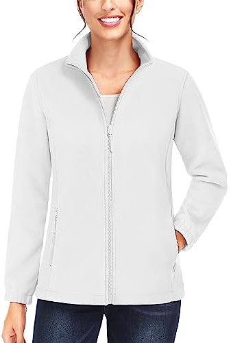 TACVASEN Womens Fleece Jackets Sports Lightweight Casual Pullover Autumn Microfleece Warm Coats with Zip Pockets White,XL