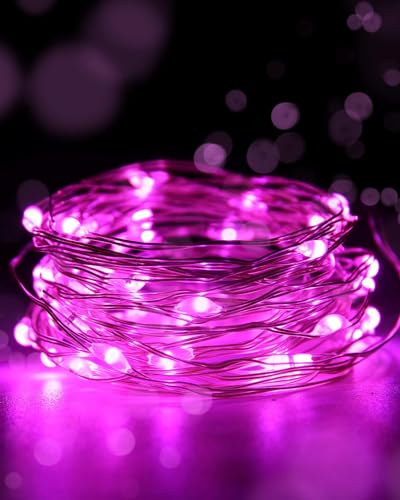 Yizhet LED Lichterkette 5m, 50 LEDs auf Draht, Micro USB, Kupferdraht Lichterkette für Schlafzimmer, Party, Garten, Halloween, Hochzeit, Rosa