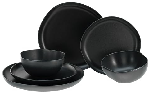 CreaTable, 21248, Serie Natura Organic BLACK, 12-teiliges Geschirrset, Teller Set aus Steinzeug, spülmaschinen- und mikrowellengeeignet, Made in Portugal