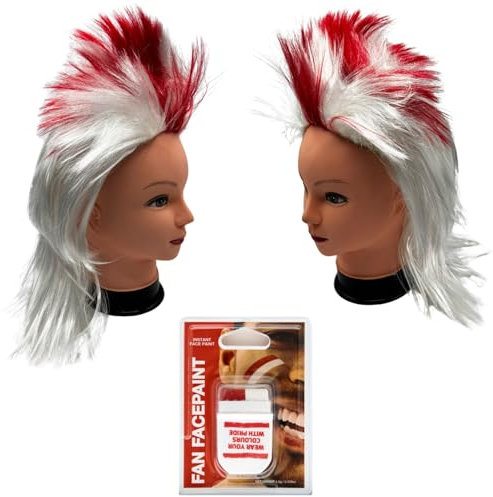 EURO 2024 Supporters Pack - England Mohawk Wig 2x and England Face Paint - Six Nations England Football, England Decorations, St. Georges Day Fancy Dress Accessories for Men, Women, England Rugby