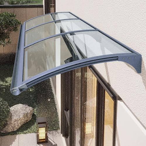 Selbstreinigung Vordach für Haustür,Uv-Schutz Vordach Überdachung Haustürvordach,Pultbogenvordach aus 2.5 Mm Transparent Polycarbonat und Anti-Rost Aluminium Rahmen (150x330cm/59 x130)