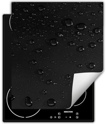 DarHaus Herdabdeckplatte Einteilig Ceranfeld Abdeckplatte Induktionsschutz Küche Deko Vinyl Matte Aufrollbar 45x52 cm, schwarz - Tropfen