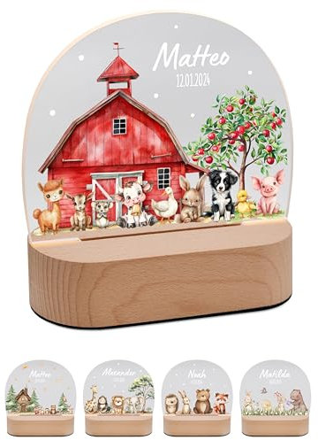 Bärenfreunde® - Personalisiertes Nachtlicht für Babys - Individuelle Nachttischlampe für Kinder - Personalisierte Geschenke Kinder - Babygeschenk - Geschenk zur Geburt (Bauernhof Tiere)