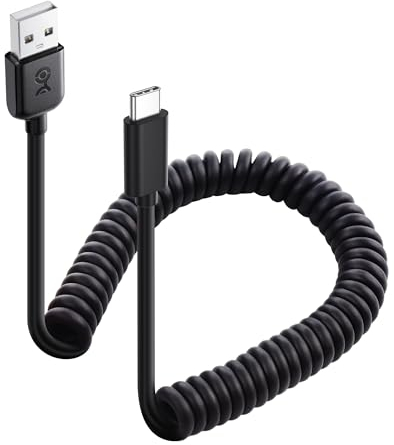 Cable Matters Cable en espiral USB a USB C con carga rápida de 3A/15W 0,3-1,2 m, compatible con Apple CarPlay, Android Auto, cable en espiral USB A a USB C, para iPhone 15 Pro Max, Galaxy S23, iPad