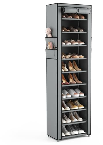 Vicye Scarpiera a 11 Ripiani con Copertura Antipolvere per 20-22 Paia di Scarpe, Impermeabile, Scarpiera Migliorare l'utilizzo dello spazio Slim in Tessuto, per Tacchi Alti, Scarpe Sportive, Grigio