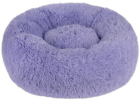 Best Pet Supplies Rundes beruhigendes Hundebett mit Plüsch-Kunstfellstoff, Anti-Angst-Kissen für Haustiere, rutschfeste Unterseite, weiche, ergonomische Unterstützung, Lavendel, 61 x 61 x 17 cm