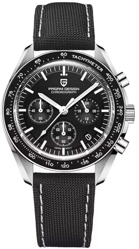 Pagani Design 1701 Herren Professionelle Chronograph Japan VK63 Quarzwerk Mond Armbanduhr Edelstahl 100M Wasserdicht Casual Analog Uhr Datum, Zeiger weiß-schwarz-v3-nylon