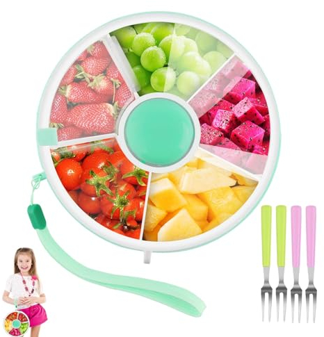 MOKIDO Snack Spinner Mit vier kleinen Gabeln, Rotierende Aufbewahrung Kinder Tragbare Melone Süßigkeiten Samen Organizer Aufbewahrungsboxen Snackbehälter für Kinder | Dishwasher Safe