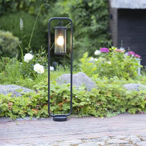Lightbox Außenstehlampe | 85 cm Höhe | Outdoor Standleuchte mit klarem Regenschutz | E27 Fassung | wetterbeständig (IP44) | Terrasse und Garten | aus Metall/Glas in Schwarz/Transparent