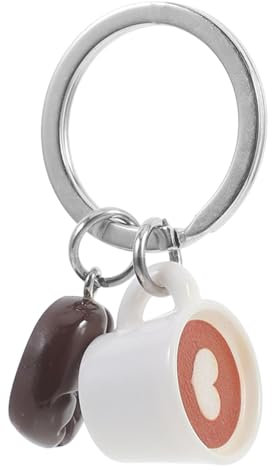 Amosfun 1pc Coffee Cup Keychain, Cappuccino Keychain with Bean Charms, Coffee Lover Keyring Bag Hanging Charms