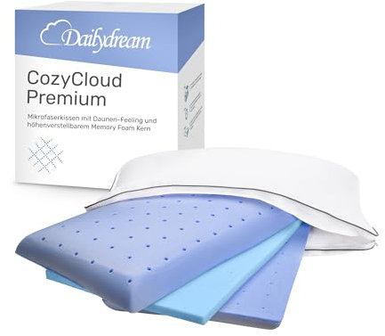 Dailydream CozyCloud Premium Mikrofaserkissen mit höhenverstellbarem Memoryfoam Kern, 65 x 45cm